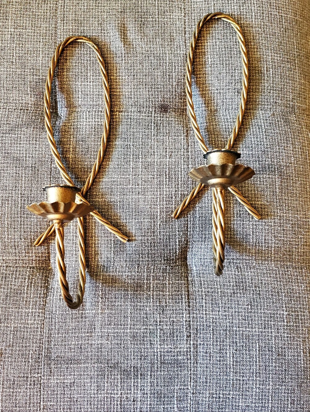 Set Of 2 Home Interiors Gold Twisted Metal Candle Holders